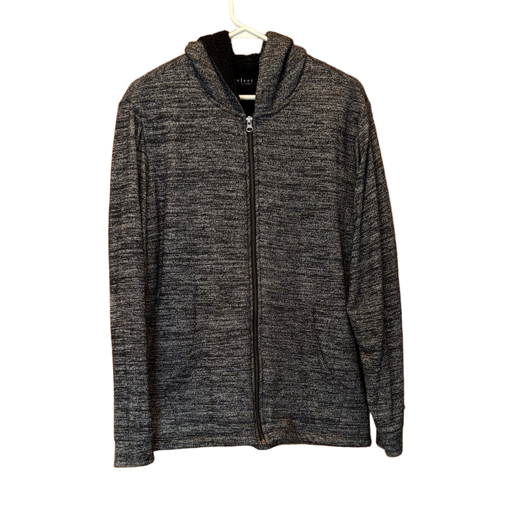 Velvet by Graham & Spencer Heathered Gray Sherpa Lined Full Zip Up Hoodie Large